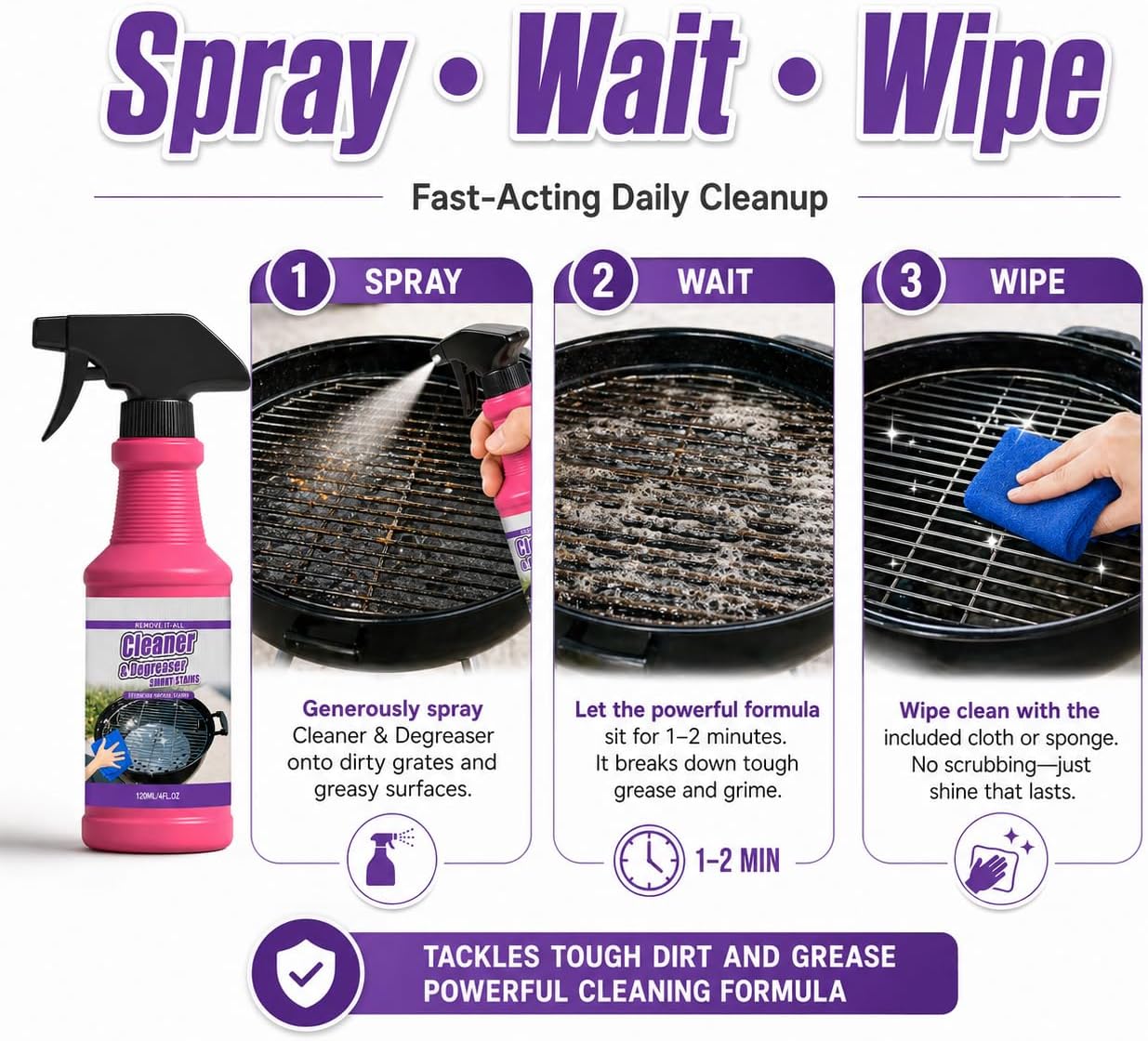 Heavy Duty Grill Cleaner Spray, BBQ Grill Degreaser and Grease Remover for Outdoor Grills, Fast Acting Formula for Grates, Smokers, Drip Pans, Stainless Steel and Porcelain Enamel (1)