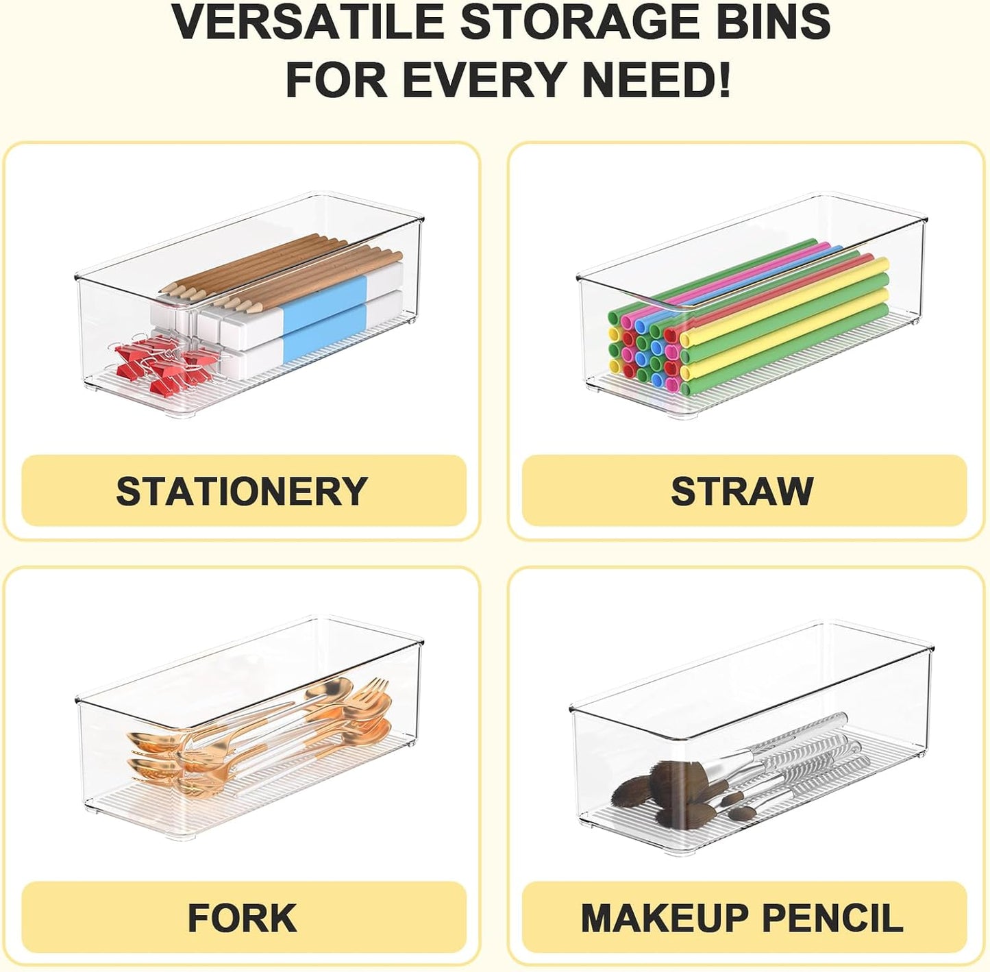 Clear Plastic Storage Bins-6 Pack Large Pantry Organizers and Storage Containers for Kitchen, Bathroom, Under-Sink, Office, Closet, Garage, Freezer and Snack