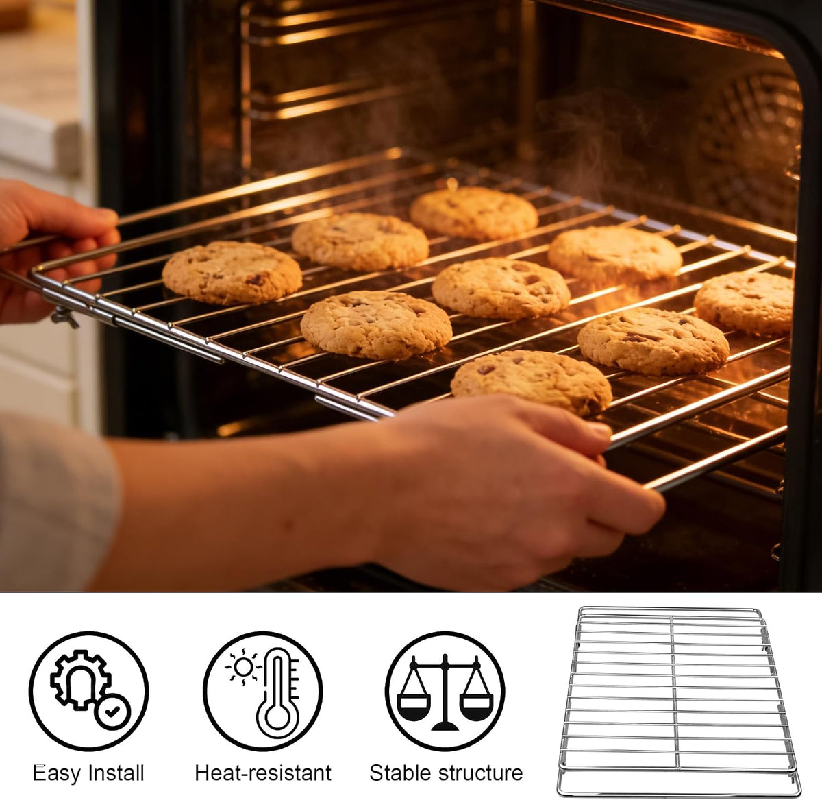 Adjustable Extendable Oven Rack, Universal Chrome Plated Wire Shelf, Adjusts from 17" to 30" Wide, Compatible with GE, Whirlpool, Frigidaire, Kenmore, Samsung, LG, Ovens, 1 Pack
