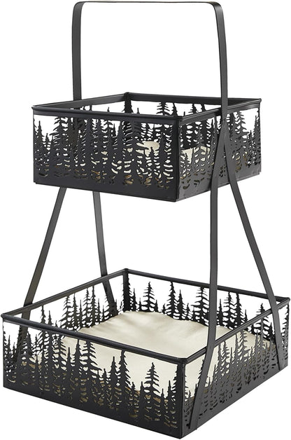 Park Designs Tree Tops Two Tier Napkin Holder, Lodge Metal Tiered Tabletop Storage, Cabin Dual Serving Caddy Organizer