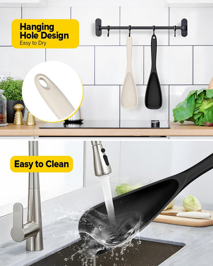 Pack of 2 Cooking Spoons for Non Stick Cookware, Multifunction Spatula Spoon BPA-Free, One-Piece Design, Suitable for Scooping, Scraping, Serving and Mixing(BLACK-GRAY)