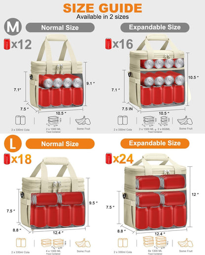 Pritent Lunch Box For Men Women Double Deck Insulated Lunch Bag For Men Woman Leakproof Expandable Cooler Bag with Adjustable Shoulder Strap for Kids Shool Work Picnic Camping(Beige,Large)