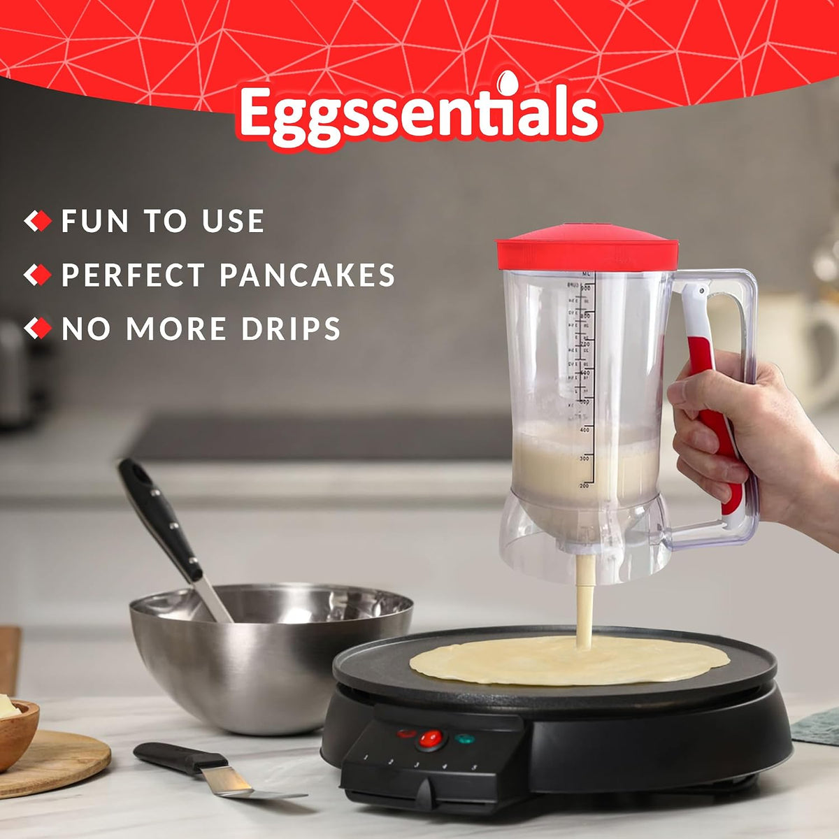 Eggssentials Pancake Batter Dispenser with Squeeze Handle Pancake Dispenser