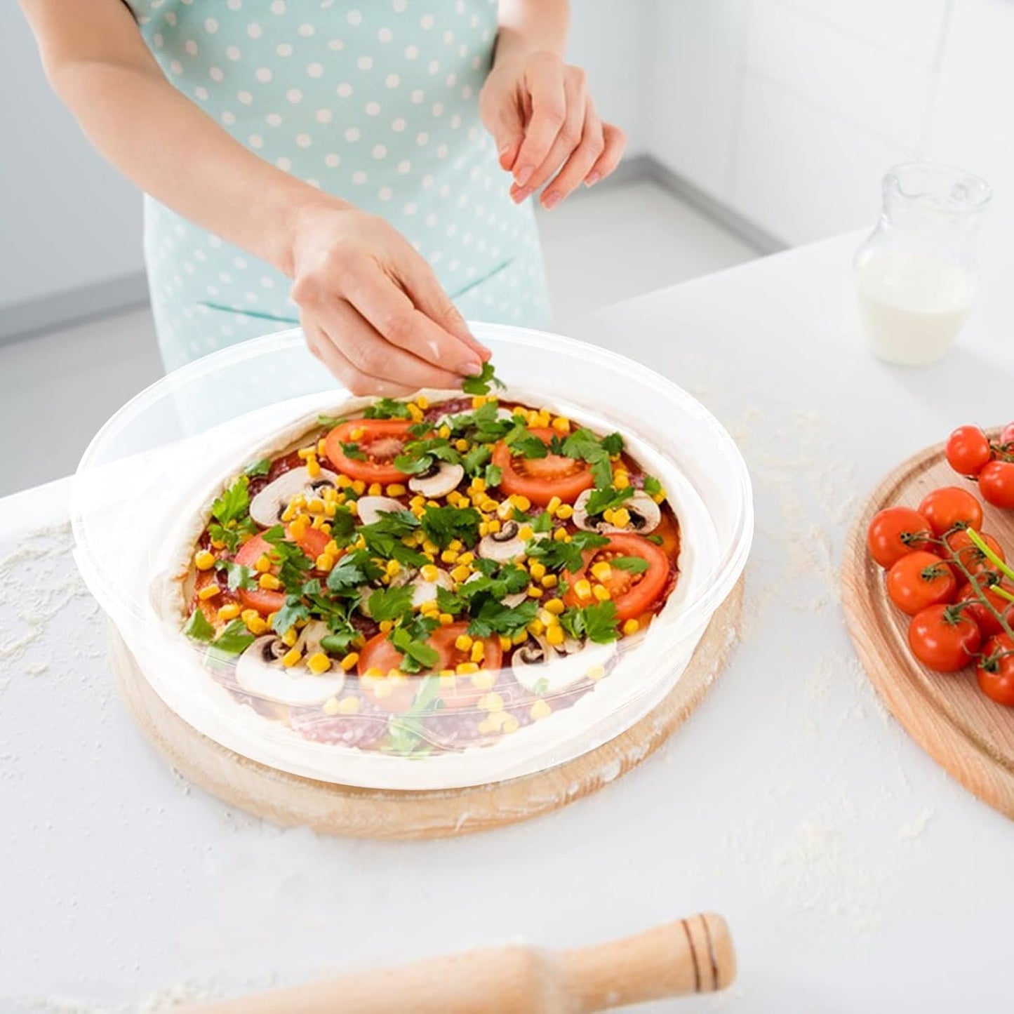 FMOACEN 11.5 Inch Clear Pie Containers With Lids and Handle Round Pie Carrier Reusable 2 Compartments Pizza box Leftover Pizza Keeper for Food Cake Cheesecake Tortilla Pastry