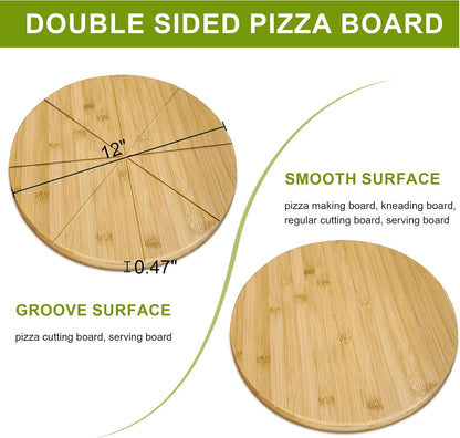 16inch Pizza Cutting Board Round Large Bamboo Wooden Prep Platter Tray