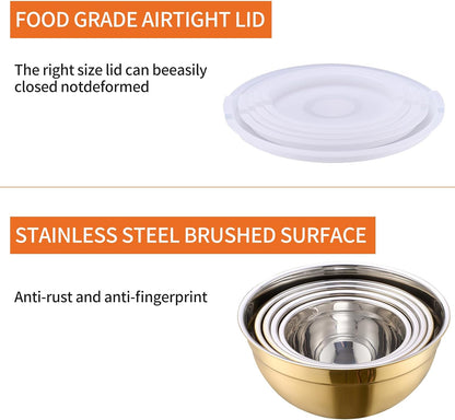 Pink Mixing Bowls with Airtight Lids, Stainless Steel Nesting Mixing Bowls Set of 7, Ideal for Baking, Prepping and Serving Food, Size 7, 3.6, 2.7, 2.1, 1.5, 1.1,0.8 QT, Stackable Design