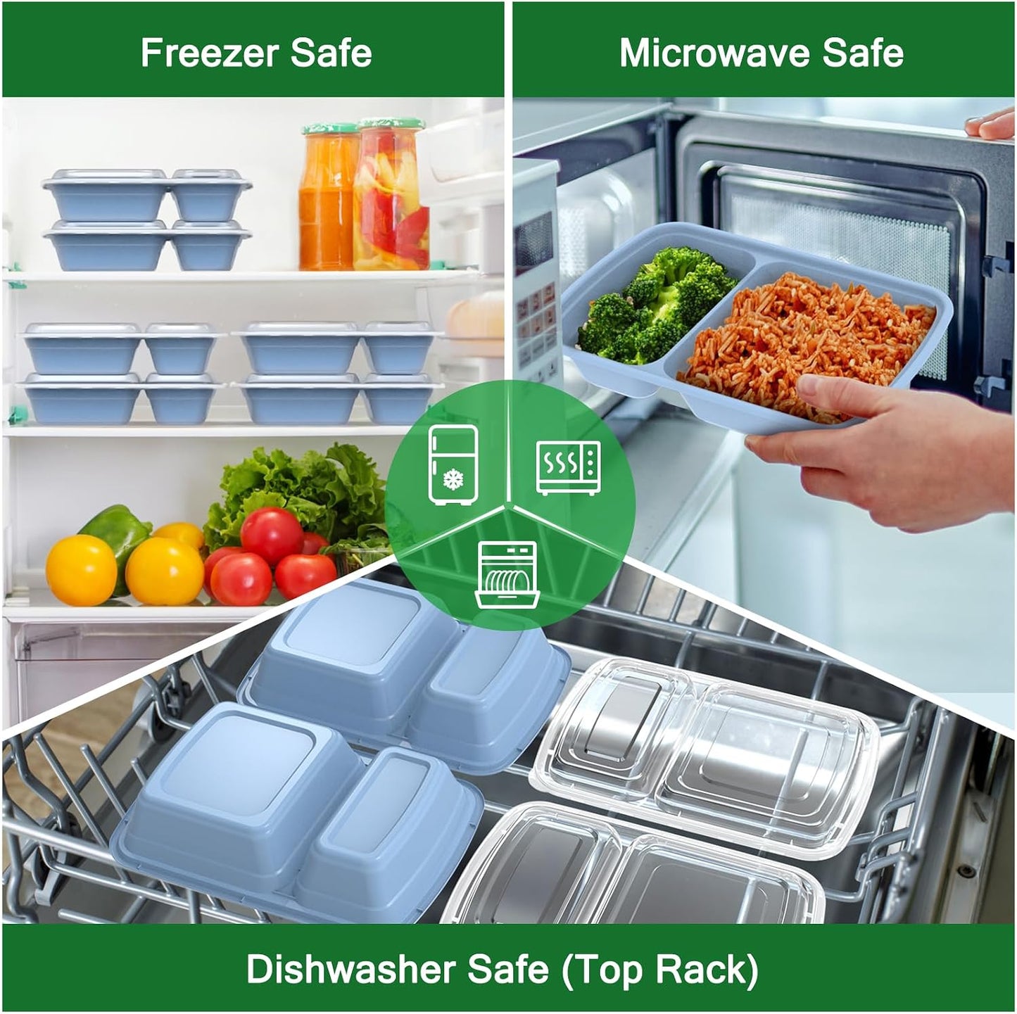 Dealusy 50 Pack (100-Piece) 28 oz Meal Prep Containers Reusable with Lids 2-Compartment, Sturdy Leakproof Food Safe, Microwave Freezer Dishwasher Safe, To Go Take Out Plastic Food Storage, Black