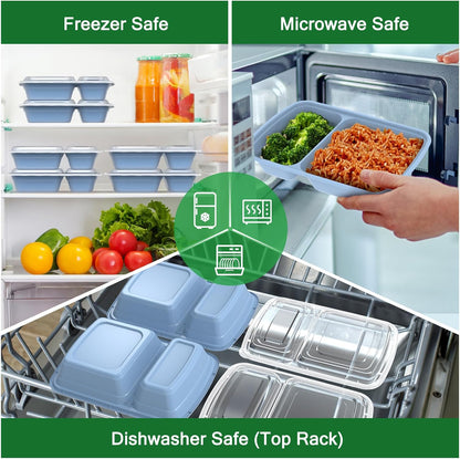 Dealusy 50 Pack (100-Piece) 28 oz Meal Prep Containers Reusable with Lids 2-Compartment, Sturdy Leakproof Food Safe, Microwave Freezer Dishwasher Safe, To Go Take Out Plastic Food Storage, Black