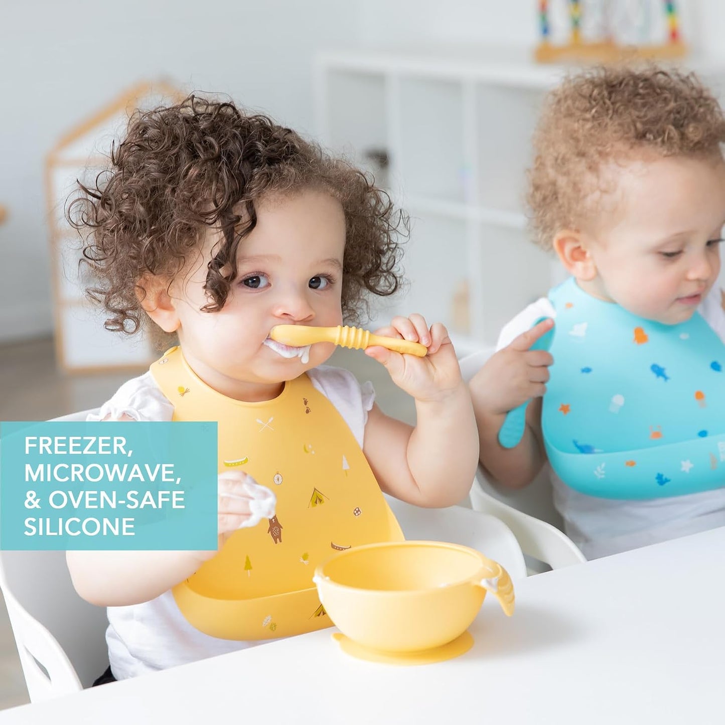 Bumkins Baby Bowl, Silicone Feeding Set with Suction for Baby and Toddler, Includes Spoon and Lid, First Feeding Set, Training Essentials for Baby Led Weaning for Babies 4 Months Up, Sage