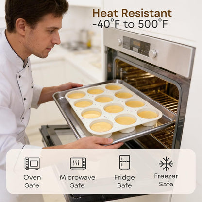 Silicone Muffin Pans for Baking Nonstick 2 Pcs, 12 Cup Regular Cupcake Pan, Food-Grade Silicone Baking Molds for Cupcakes, Egg Bites, Freezer, White