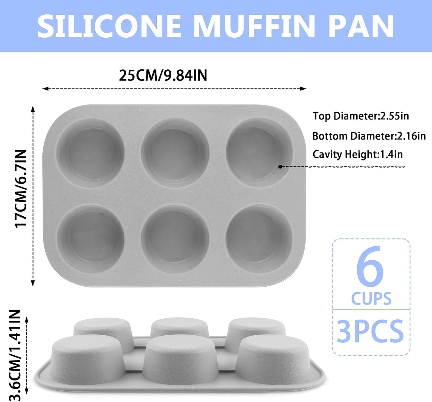 3-Pack 6-Cup Silicone Muffin Pans, Nonstick Cupcake Baking Molds, Muffin Cupcake Pans Molds for Baking, BPA/PFA-Free, Dishwasher & Oven Safe Pumpkin
