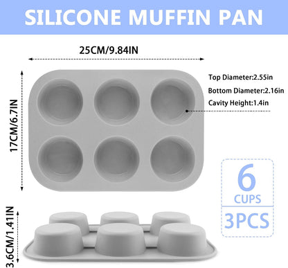 3-Pack 6-Cup Silicone Muffin Pans, Nonstick Cupcake Baking Molds, Muffin Cupcake Pans Molds for Baking, BPA/PFA-Free, Dishwasher & Oven Safe Pumpkin