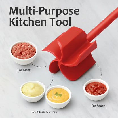 Ourokhome Meat Chopper and Potato Masher, Heat Resistant Nylon Ground Beef Smasher for Hamburger, 5 Curved Blades Nonstick Safe Mixer & Stirrer, Practical Kitchen Gadgets, Mint