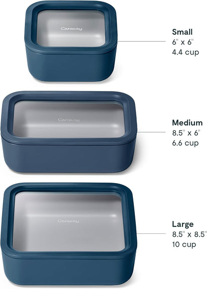 Caraway 13pc Glass Food Storage Container Set - Easy to Store, Non Toxic Lunch Box - with Glass Lids - Includes Storage Organizer - Mist