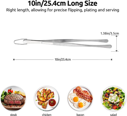 U-Taste 8"+10"+12" Kitchen Cooking Tweezer: 18/8 Stainless Steel Food-Grade Metal Food Tong, Flexible Pinching, Seamless-Welding and Sturdy for Serving Grilling Frying, Plating, Feeding (Pointed Tip)