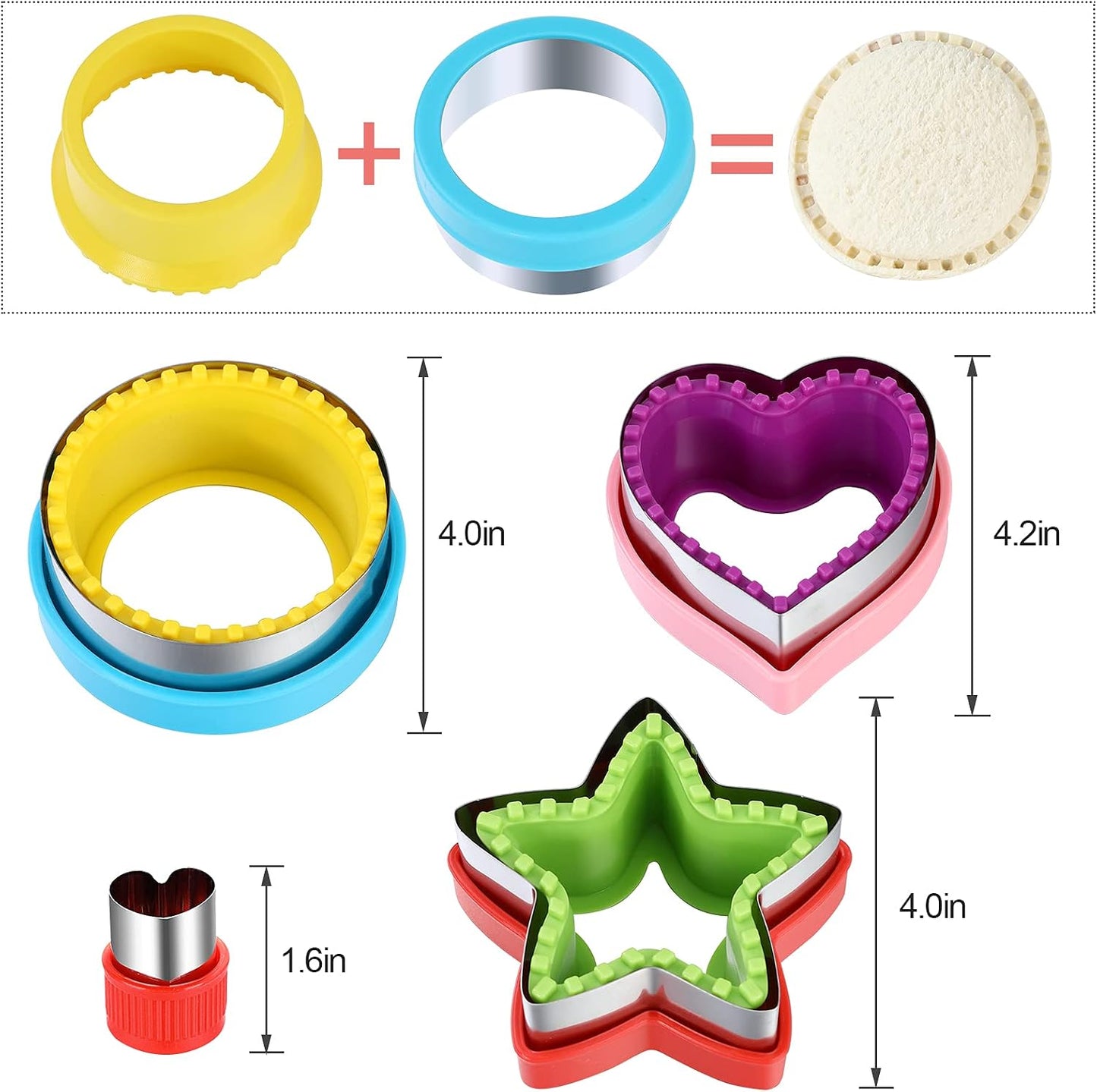 Sandwich Cutter and Sealer,Round Heart Star 3Pcs Shapes Sandwich Decruster Press Mold+8pcs Stainless Steel Mini Vegetable Cookie Cutters,Bread Sandwich Decruster Pancake Maker DIY for Kids Bento