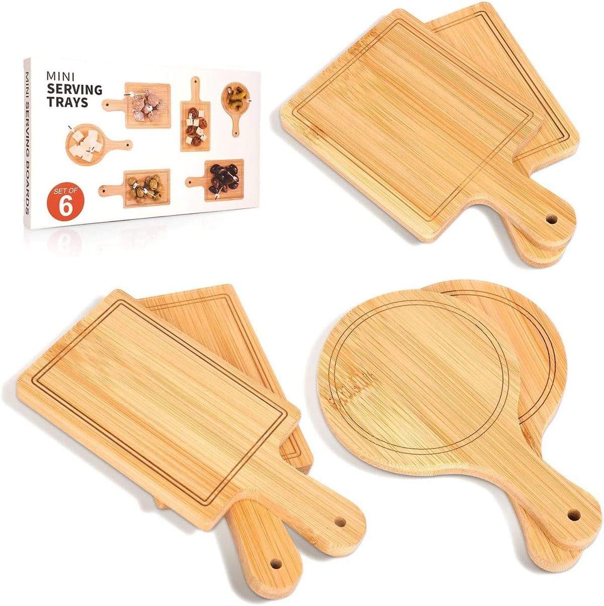 6inch Mini Cutting Board, 6 PCS Bamboo Cheese Board Set