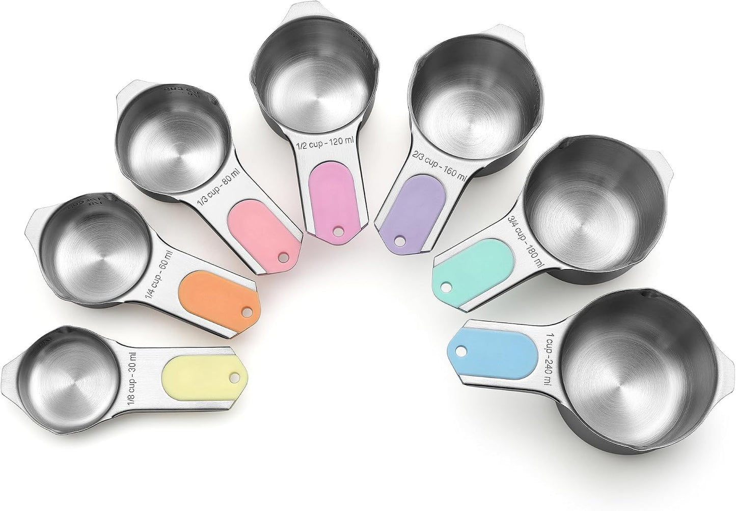 Spring Chef Stainless Steel Measuring Cups Set of 7 with Pour Spout - Nesting Kitchen Tools with Easy Read Markings to Measure Dry or Liquid Ingredients - Metal Measuring Cups for Baking & Cooking