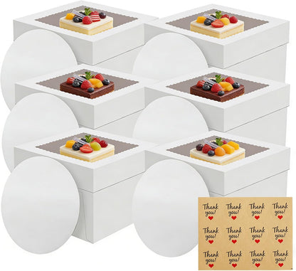 2 Pack Cake Boxes, 12x12x8 Inches Tall Cake Box with Cake Boards, White Bakery Boxes with Large Window, Disposable Cakes Transport Containers with Lids, for Cookies, Pies, Wedding, Birthday