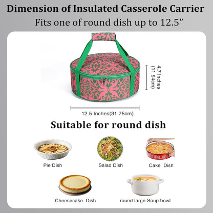 Round Insulated Pie Carrier – Thermal Portable Lunch Transport Cheesecake Cake Dish Container Bag Keep Food Hot/Cold/Fresh for Potlucks Parties Gathering/Cookouts/Church Dinner/Outdoor Events-Red