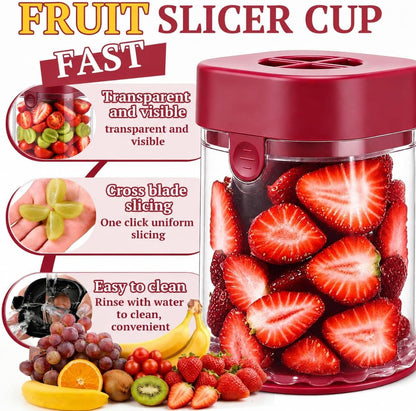 Hendiy Fruit Slicer Cup, Strawberry Slicer Cutter Tool, Grape Slicer Cutter, Multifunctional Fruit Chopper Cup & Cup Slicer for Strawberry, Grape, Cherry Tomato, Kitchen Gadget for Salad (Red)