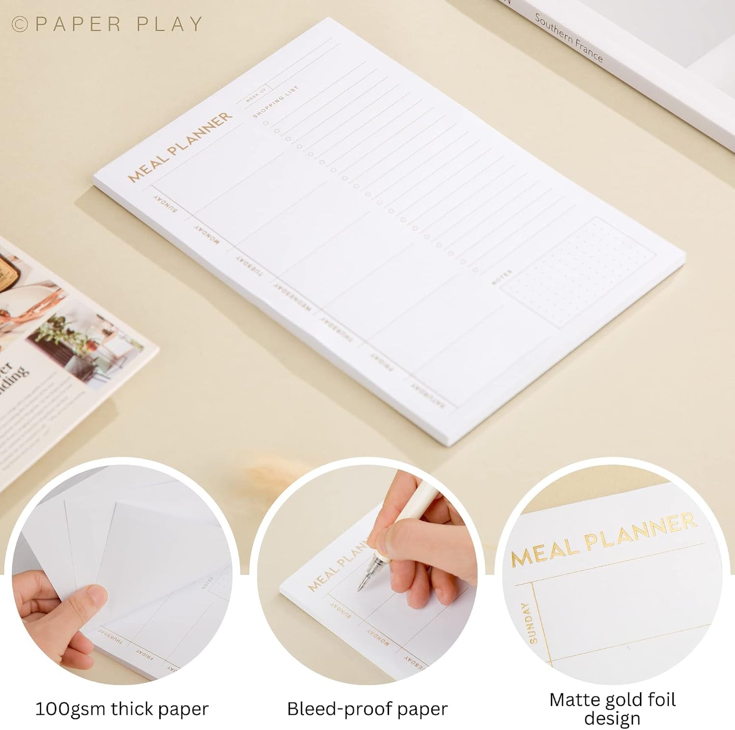 Magnetic Meal Planning Pad for Fridge 52 Undated Tear-off Sheets, 6x9 Inch Meal Planning Notepad for Meal Planner & Grocery List with Magnet, Weekly Meal Planner with Tear Off Shopping List