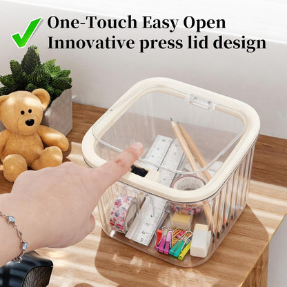 THMINS Hair Accessories Organizer for Girls,Small Plastic Storage Box with Lid for Kids Hair Clips,Ties,Bows&Jewelry,Stackable Dust-Proof Flip Top Container,Desktop Organizer(Clear)