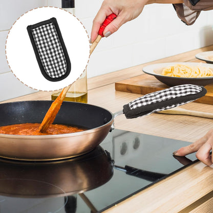 4 Pieces Hot Handle Covers Heat Resistant Pot Sleeve Grip Cotton Cast Iron Skillet Handle Covers Non-Slip Machine Washable Handle Mitts for Baking Cooking BBQ Kitchen Cookwares