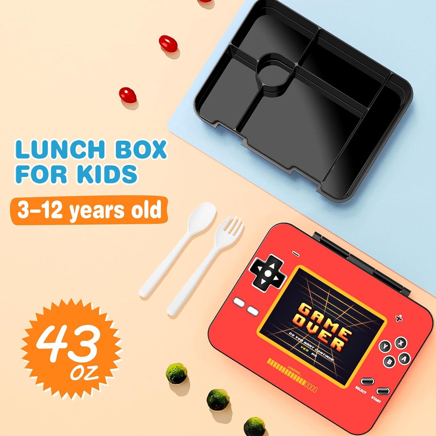 ACESAK Game luminous Boys Backpack - Bento Box with Insulated Lunch Bag Pencil Case, Utensils Set for Kids, 6 Leakproof Compartments Removable Tray Lunches or Snack Container (Blue)