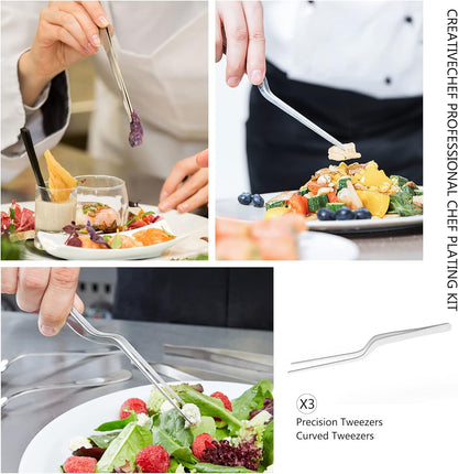 CREATIVECHEF 5 PCS Plating Tools Culinary Set Contains kitchen tweezers spatula Sauce plating spoon（Black）