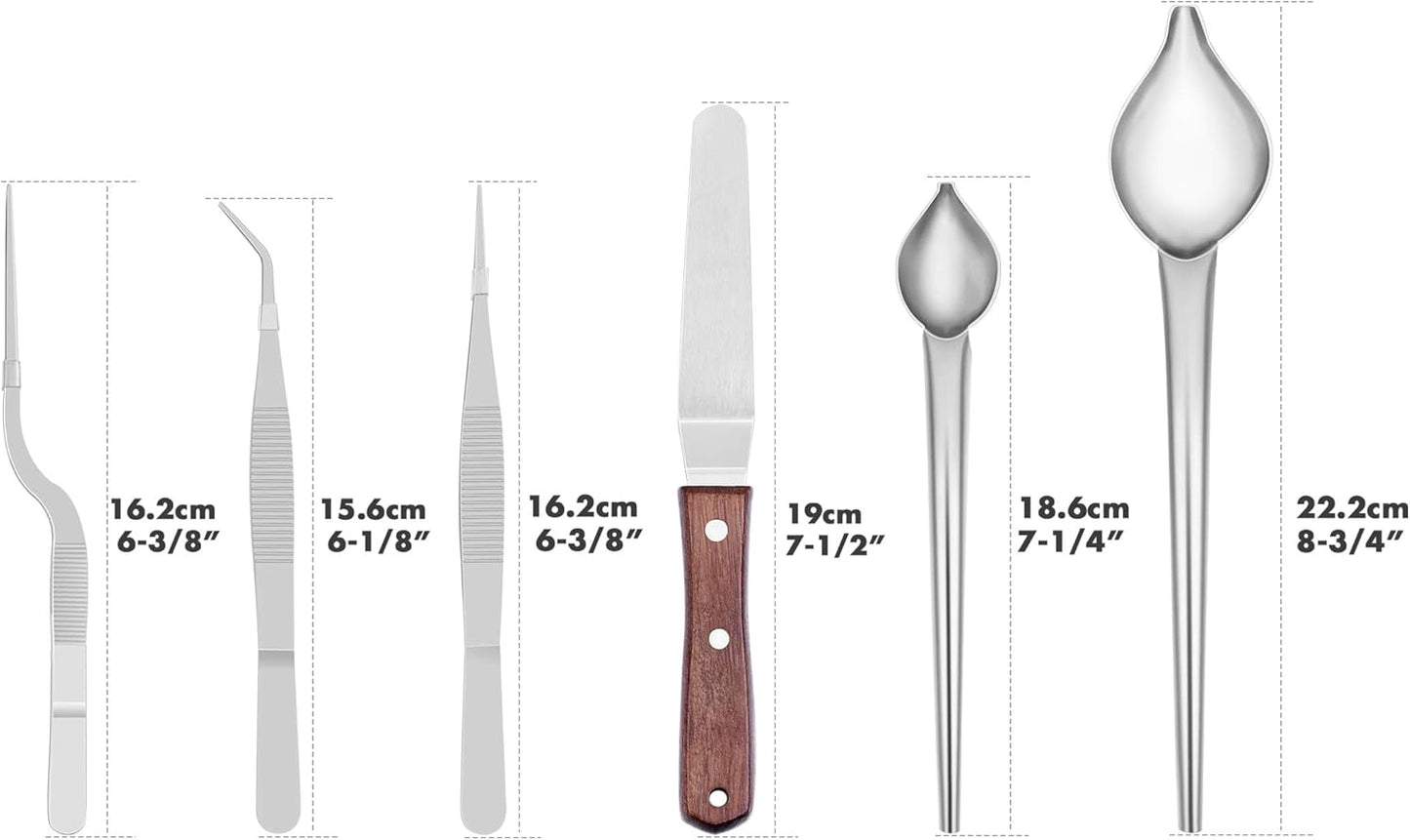 Cridoz 6 Pcs Stainless Steel Kitchen Cooking Tweezers Precision Tongs Drawing Spoons Offset Spatula for Food Culinary Plating Decorating