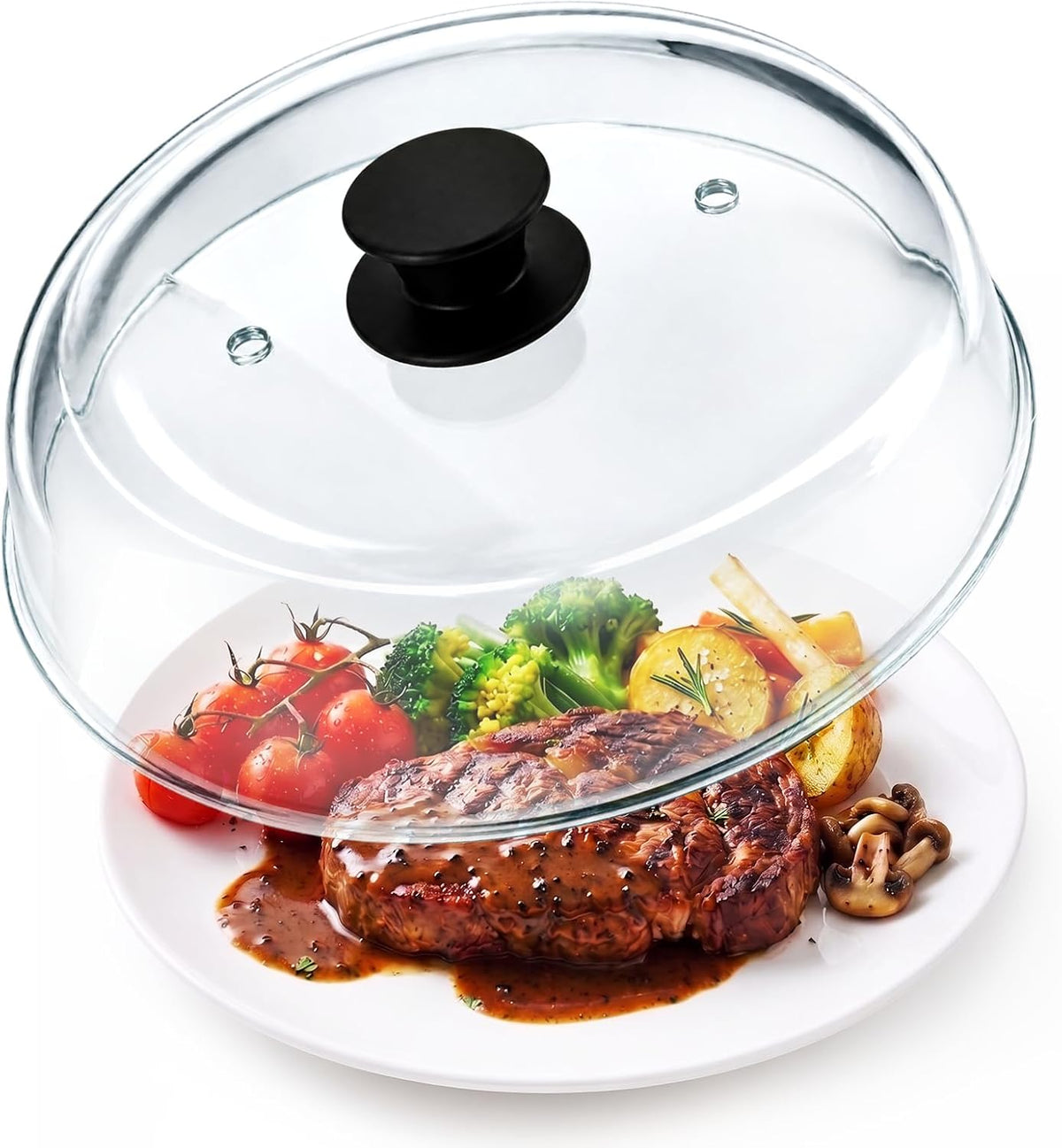 10 inch Glass Microwave Splatter Cover for Food, Plate Splatter Guard Lid, Microwave Food Cover with Vent Hole, BPA Free, Food Grade, No Plastic, Easy Grip Silicone Handle Knob, Dishwasher Safe