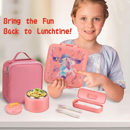 JXXM Bento Lunch Box for Kids With 8oz Soup thermo,Leak-proof Lunch Containers with 5 Compartment,thermo Food Jar and Lunch Bag, Food Containers for School (A-Blue(Extreme Locomotive))