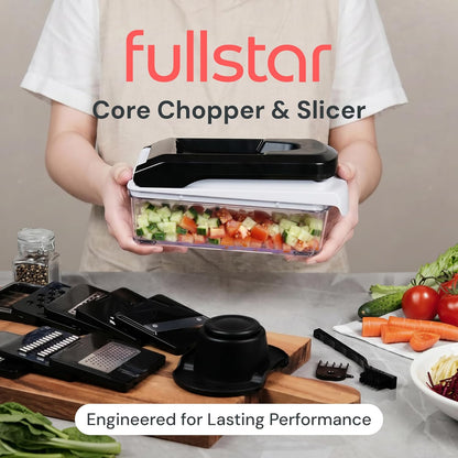Fullstar Core Vegetable Chopper - Chop and Slice Lid - Food Chopper with Container, Veggie Chopper, Fruit Slicer, Onion Dicer - Meal Prep Essential - Kitchen Gadgets and Gifts (6-in-1, White/Black)