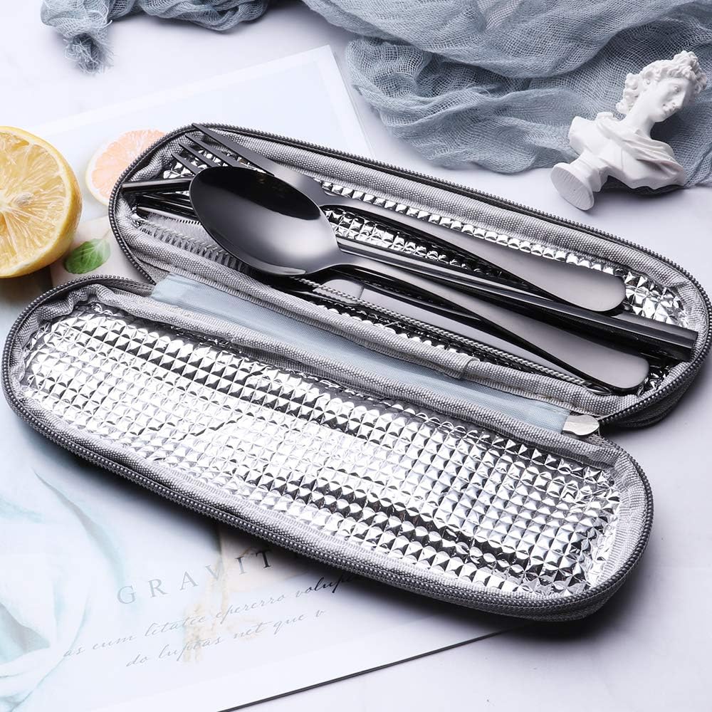 Portable Stainless Steel Flatware Set, Travel Camping Cutlery Set, Portable Utensil Travel Silverware Dinnerware Set with a Waterproof Case (Pink)