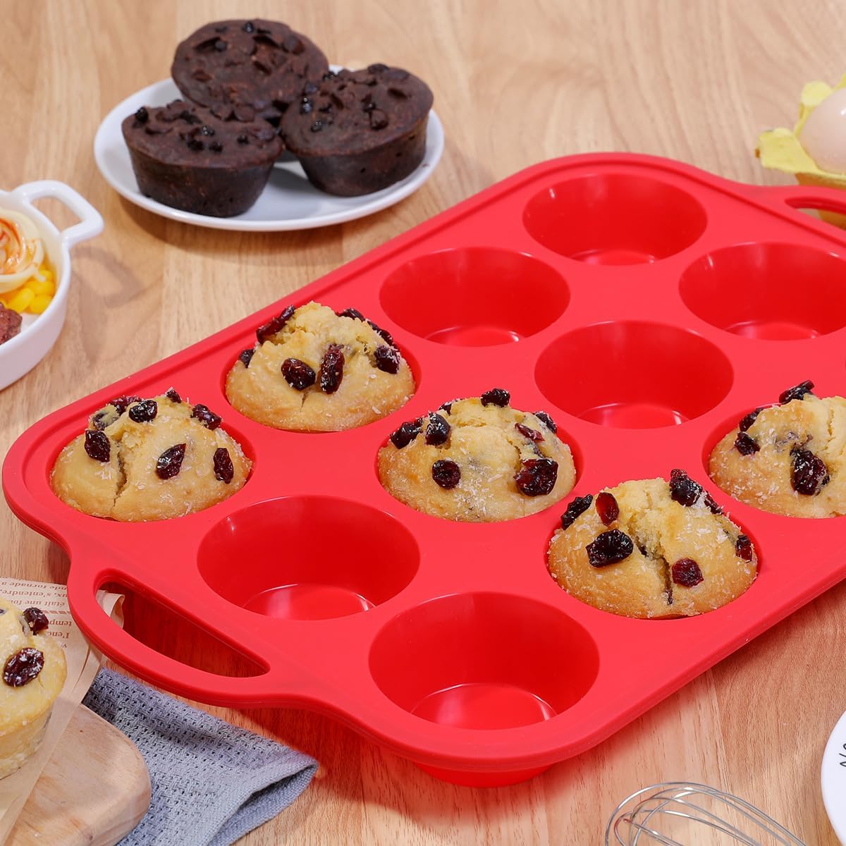 CAKETIME 12 Cups Silicone Muffin Pan - Nonstick Cupcake Pan 1 Pack Regular Size Silicone Mold for Baking