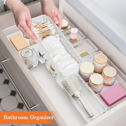 SpaceHacks 25 PCS Plastic Drawer Organizer Set, 4-Size Versatile Organizer Tool Trays & storage Bins for Makeup, Jewelry, and Gadgets in Bathroom, Bedroom and Office,Clear Black