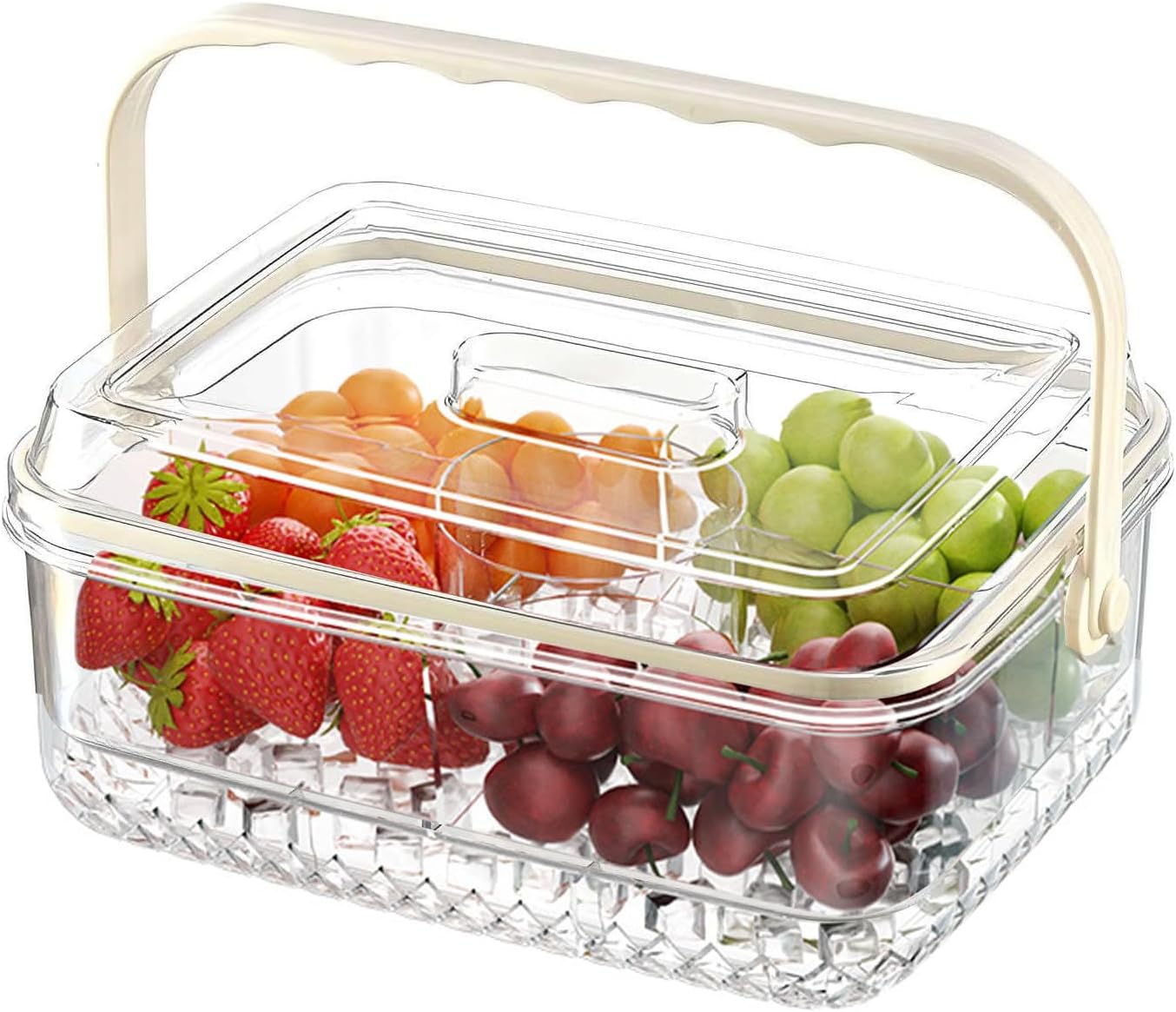 Fruit Ice Divided Serving Tray with Lid, Ice Underneath and Handle, Chilled Serving Platter for Parties, Shrimp Cocktail Serving Dish, Chilled Veggie Tray for Keep Food Cold Outside Party