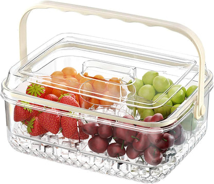 Fruit Ice Divided Serving Tray with Lid, Ice Underneath and Handle, Chilled Serving Platter for Parties, Shrimp Cocktail Serving Dish, Chilled Veggie Tray for Keep Food Cold Outside Party