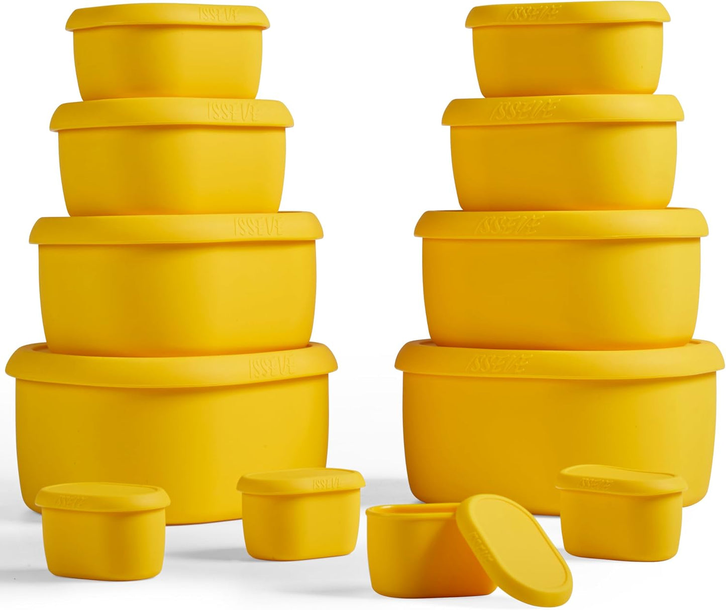 ISSEVE 12Pcs/Set Nesting Silicone Food Storage Containers with Lids, BPA Free Reusable Meal Prep Silicone Containers Airtight, Freezer Dishwasher Safe (33.8oz, 20oz, 10oz, 6.7oz, 1.3oz) (Beige)