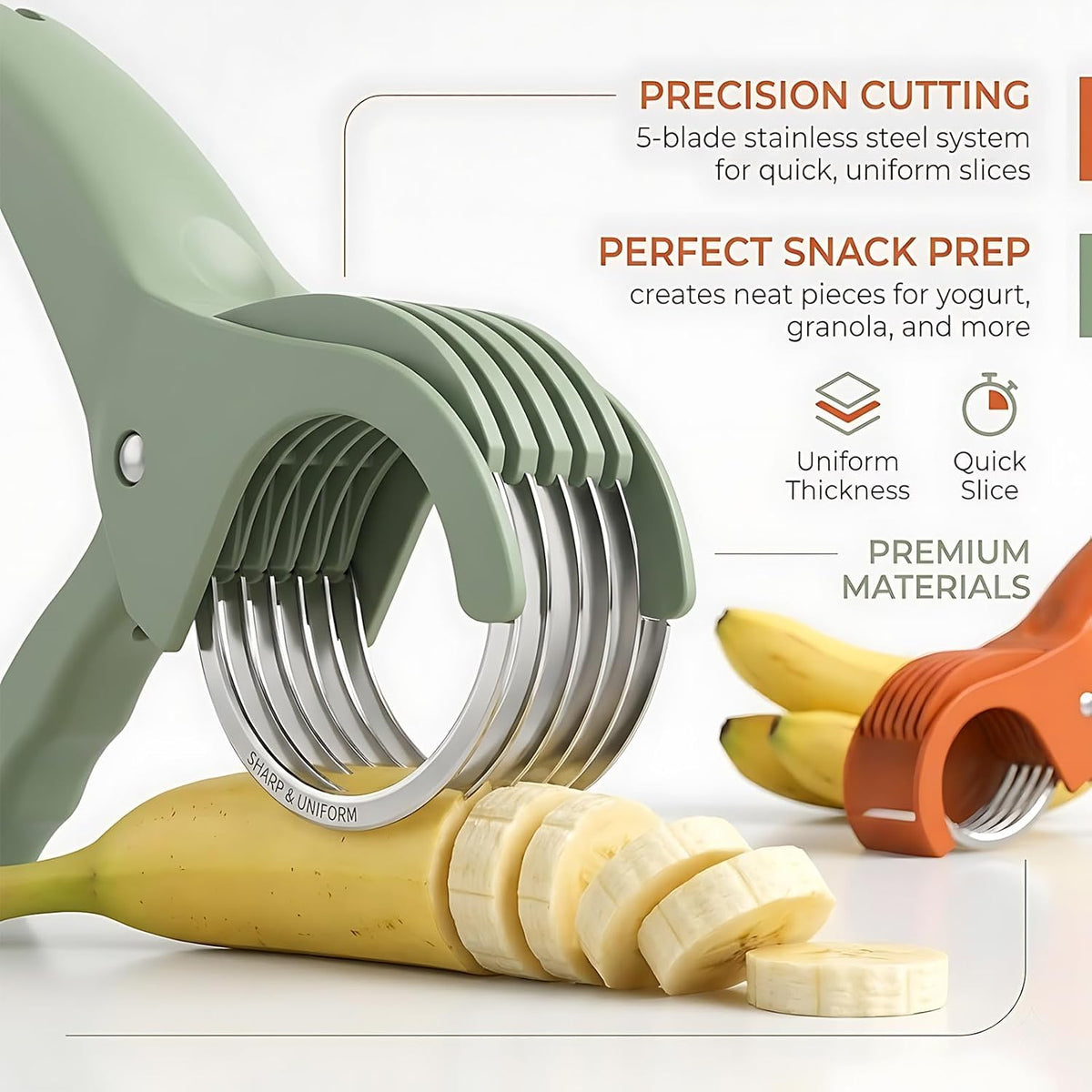 2 Pack Banana Slicer for Fruit, Cucumbers, Ham and Grapes, Green & Red