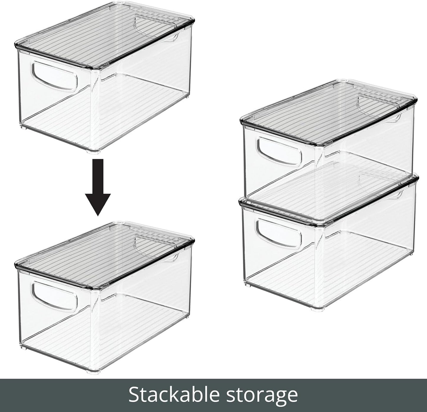 mDesign Deep Plastic Bathroom Storage Bin Box, Lid/Built-in Handles, Organization for Makeup, Hair Styling Tools, Toiletry Accessories in Cabinet, Shelves, Ligne Collection, 8 Pack, Clear