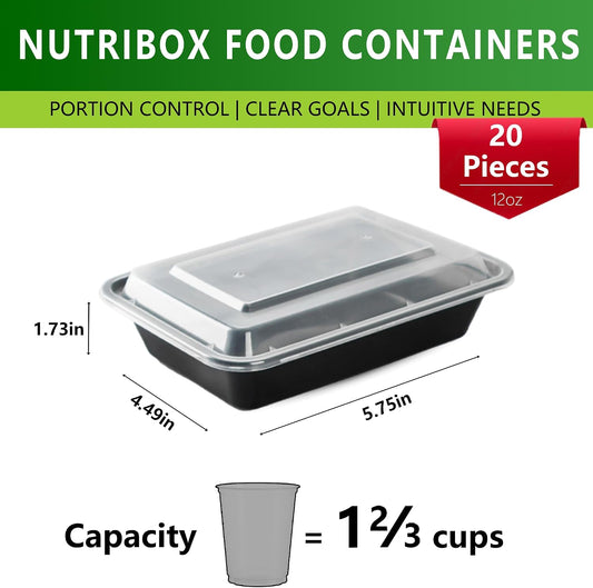 [20 value pack single one compartment 12oz MINI Meal Prep Food Storage Containers - BPA Free Reusable Lunch bento Box with Lids - Spill proof, Microwave, Dishwasher and Freezer Safe