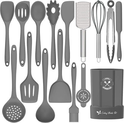 Silicone Kitchen Utensils Set, 16-Piece Silicone Cooking Utensils by Deedro, Heat Resistant Kitchen Tools Set with Holder, Nonstick Spatula Kitchen Gadgets for Cooking & Baking, Colorful