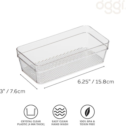 Oggi Clear Drawer Organizer - 3" X 12.5" - Ideal for Organizing Kitchen Drawers, Office, Desk, Silverware, Kitchen Utensils, Cosmetics and Bathrooms