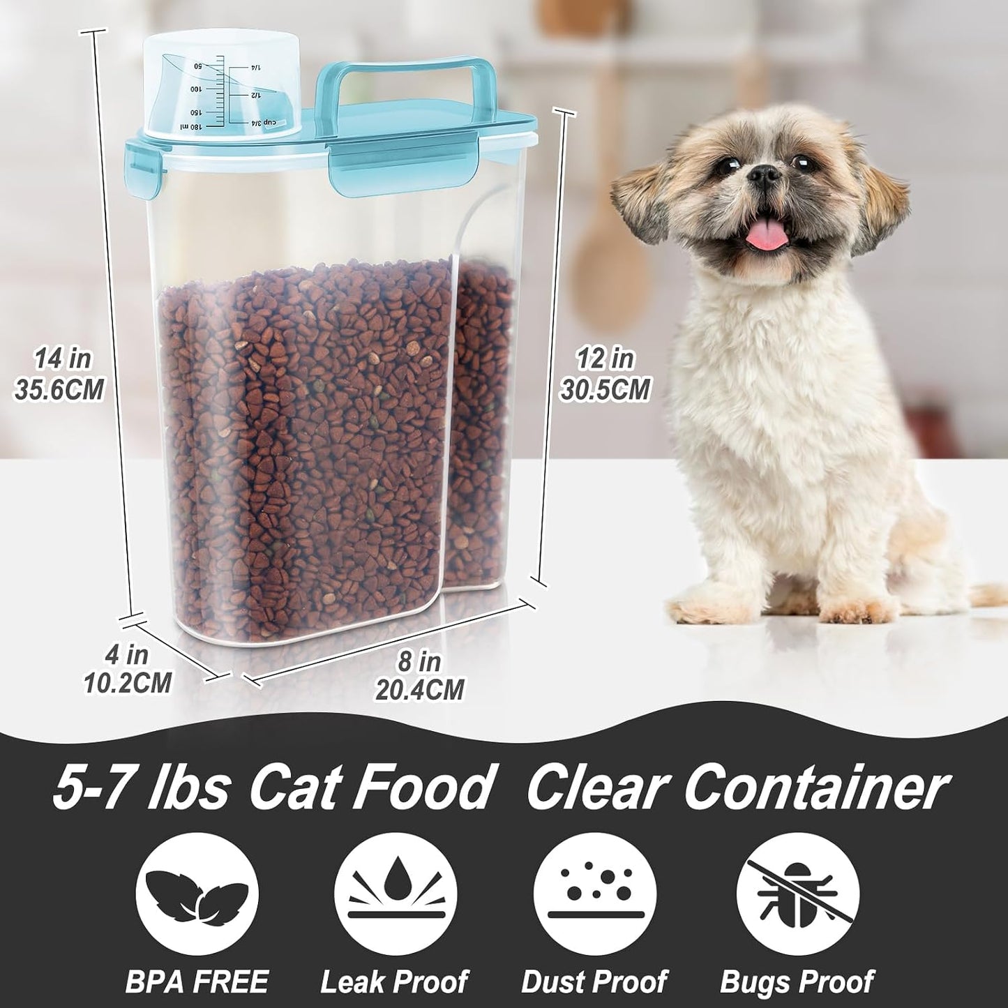 LEAWALK 5-7Lbs Dog Cat Food Storage Container with Upgraded Large Nozzle BPA-free, 4 Snap Seals Plastic Pet Food Storage Containers with Handles are Easy to Clean and Carry