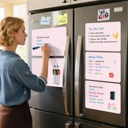 MaxGear 5 Pack Magnetic Whiteboard Sheets for Fridge, 12"x 8" Small Refrigerator Dry Erase Board for Kitchen Organizer and Planner, Smooth and Reusable, Includes 5 Markers, 5 Magnets and 1 Eraser