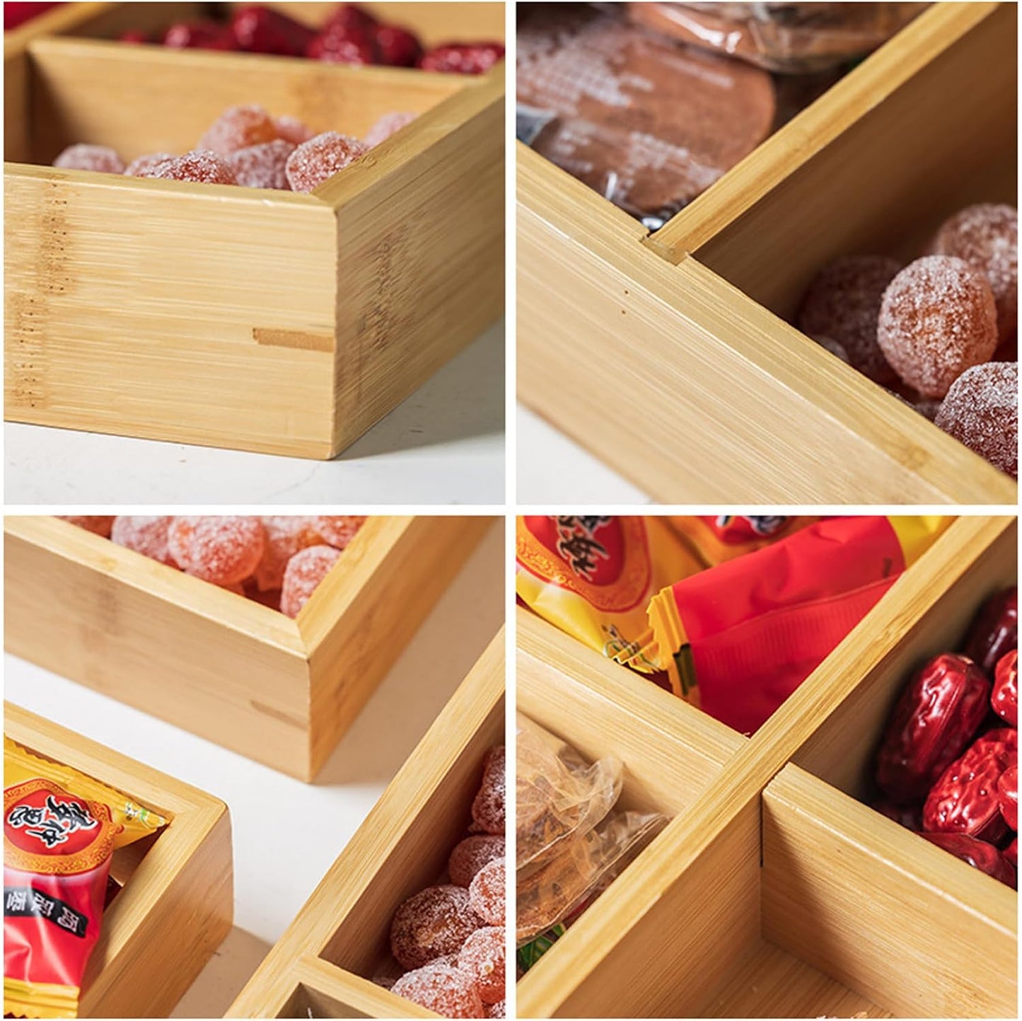Divided Serving Tray, Divided Wooden Tray with 4 Compartments, Small Wood Serving Platter for Home