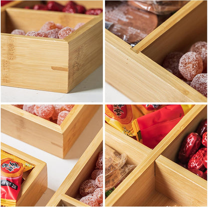 Divided Serving Tray, Divided Wooden Tray with 4 Compartments, Small Wood Serving Platter for Home