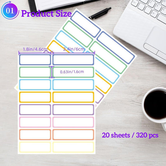 Removable Waterproof Labels for Bottles -320PCS 0.62 x 2.35 inch Organizing Name Labels for Food Containers Blank Nametags for Jars File Folders Small Storage Bin. Only Handwrite